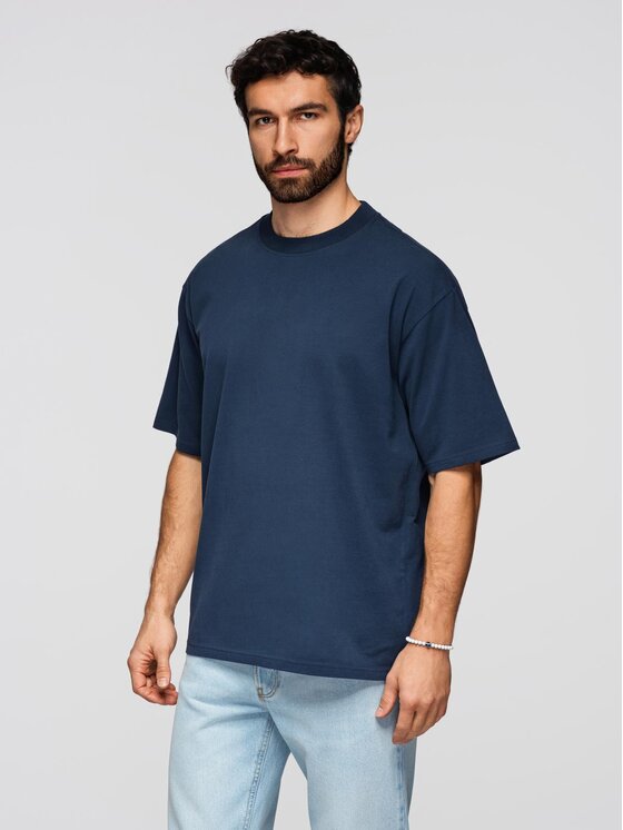 Ombre Ombre T-Shirt OM-TSBC-0267 Granatowy Loose Fit