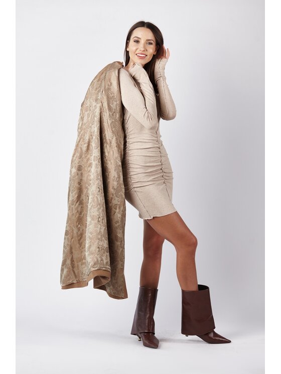 MANDRAGORA MANDRAGORA Cappotto di lana błyskotliwy karmelowy Beige Over Fit