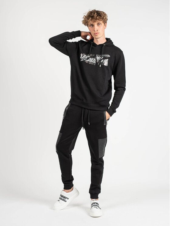 Les Hommes Les Hommes Mikina LLH451-758P | Hooded Sweater Černá Regular Fit