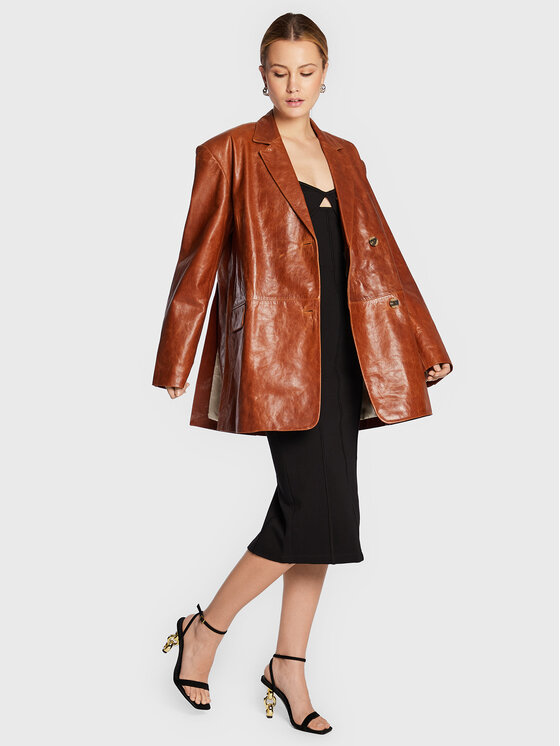 Remain Remain Pintsak Bolette Blazer Leather RM1662 Pruun Relaxed Fit