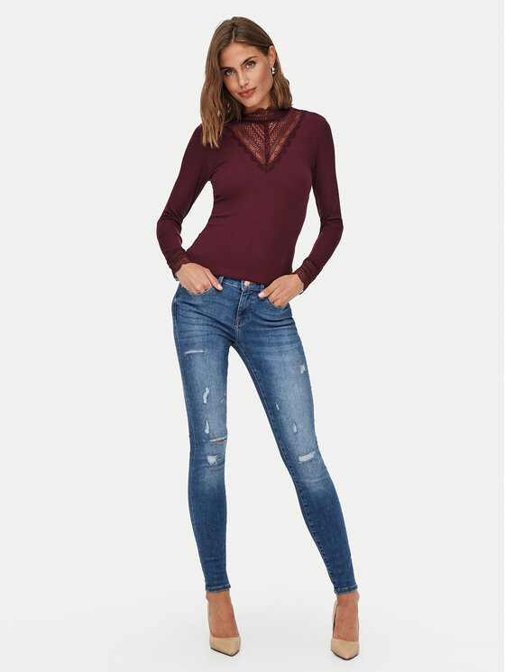 ONLY ONLY Μπλουζάκι Tilde 15207788 Μπορντό Stretch Fit