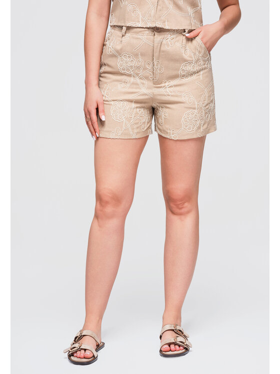 Ombre Ombre Szorty materiałowe OW-ST-E0020 Beżowy Slim Fit