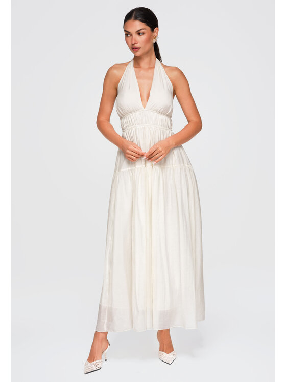 Ombre Ombre Sukienka wieczorowa OW-DLR-E0001 Kremowy Regular Fit