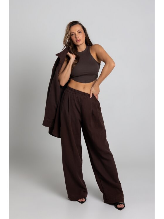 Chiara Wear Chiara Wear Spodnie materiałowe MAY PALAZZO Brązowy Relaxed Fit