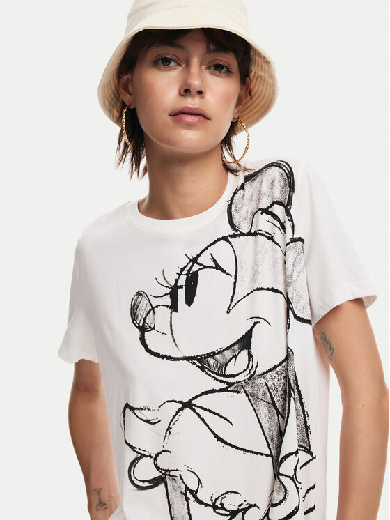 Desigual Desigual Тишърт Mickey Drawing 24WWTKA1 Екрю Regular Fit
