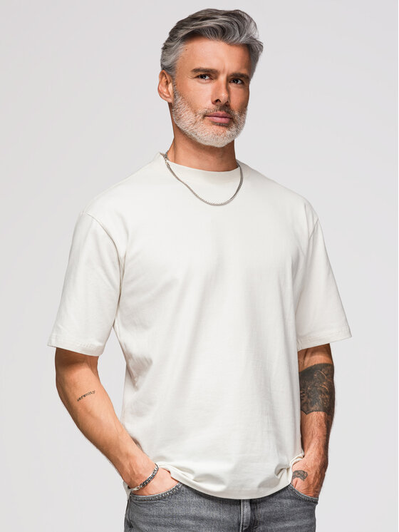 Ombre Ombre T-Shirt OM-TSCT-0279 Biały Loose Fit