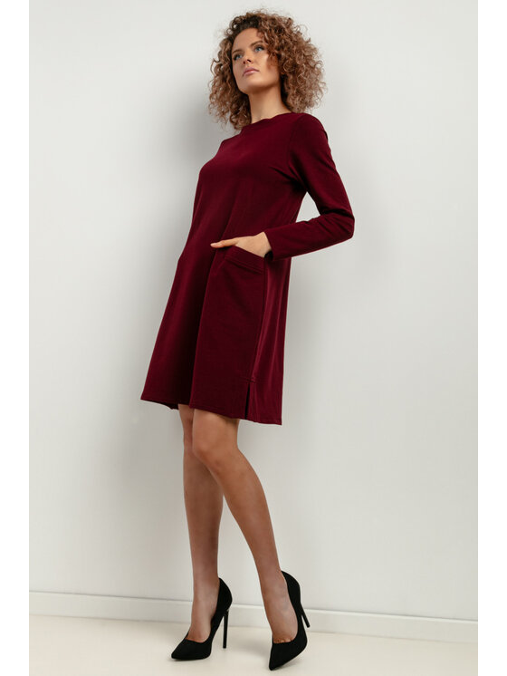 Tessita Tessita Sukienka dzianinowa T412/9/XL-XXL Bordowy Relaxed Fit