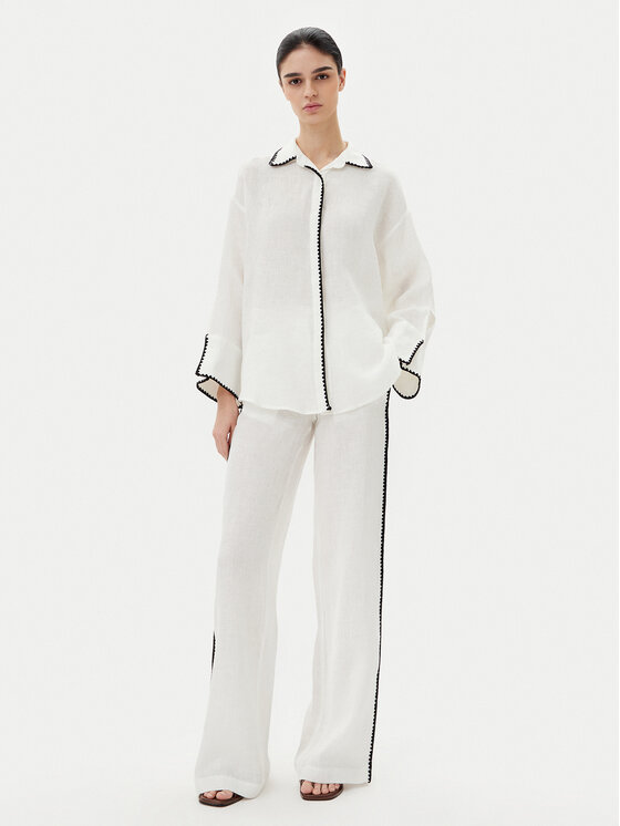 ICONA ICONA Kalhoty z materiálu RP5LE005 Bílá Relaxed Fit