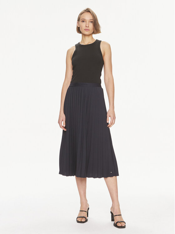 Tommy Hilfiger Tommy Hilfiger Πλισέ φούστα Fluid WW0WW41793 Σκούρο μπλε Regular Fit