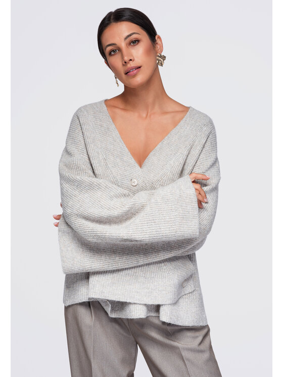Ombre Ombre Sweter OW-SW-E0013 Szary Relaxed Fit