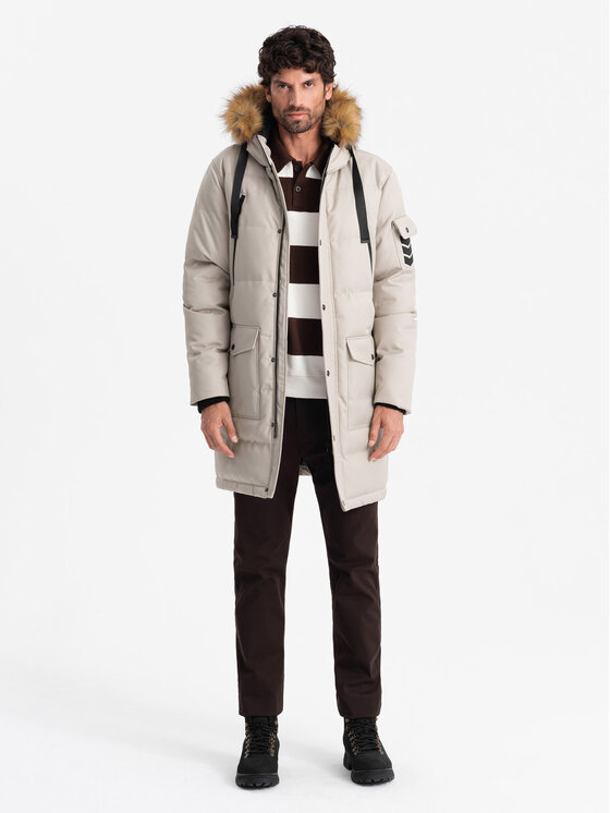 Ombre Ombre Parka OM-JALJ-0182 Beżowy Regular Fit