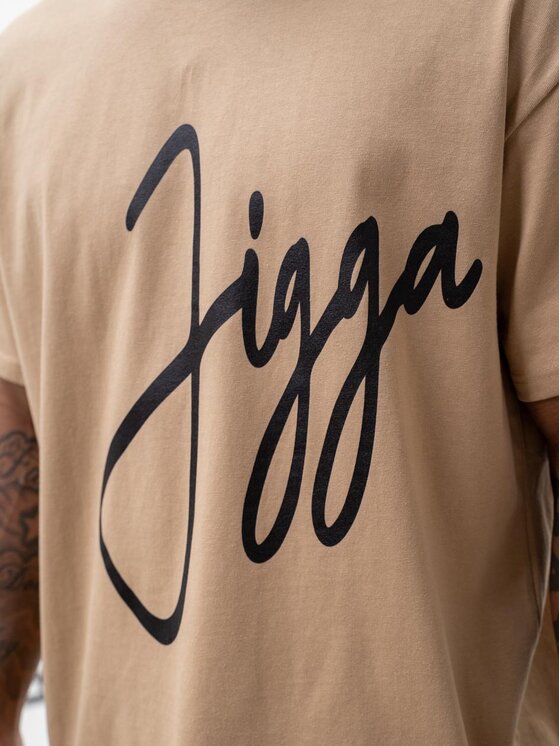 Jigga Wear Jigga Wear T-Shirt Koszulka Z Krótkim Rękawem Oversize Męska Beżowa Jigga Wear Big Tag XXL Beżowy Oversize