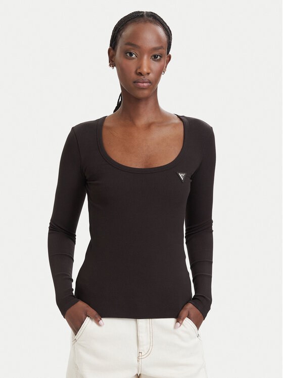 Guess Bluză V4BP07 K8RT2 Maro închis Slim Fit
