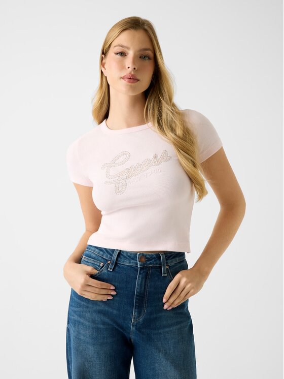 Guess Guess T-shirt W6RI22 KA0H1 Ružičasta Slim Fit