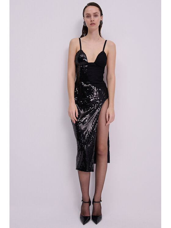 Epuzer Epuzer Sukienka wieczorowa Bustier sequin Czarny Standard Fit