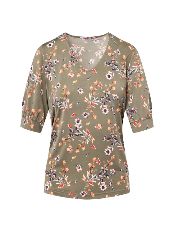 QUIOSQUE QUIOSQUE Bluzka KHAKI FLOWER BLOUSE Zielony Regular Fit