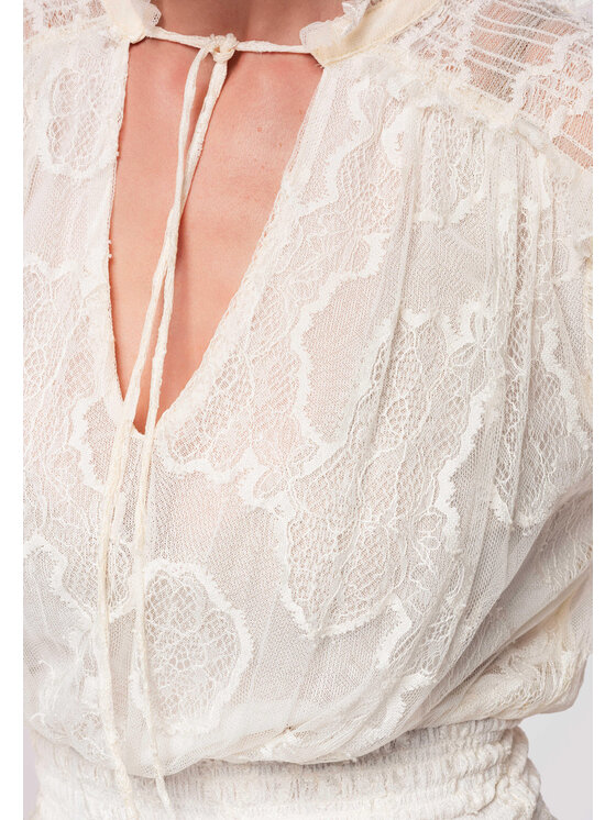 Ombre Ombre Bluzka OW-TS-E0012 Écru Loose Fit