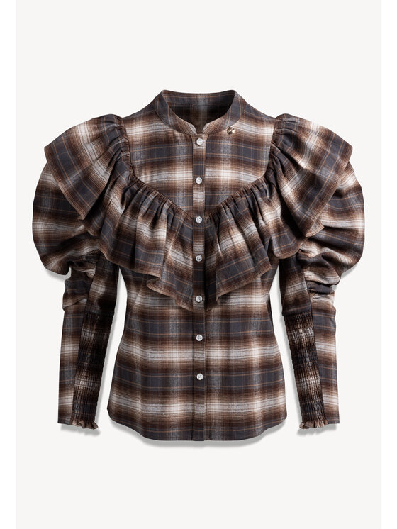 BIZUU BIZUU Bluzka ANTUANA CHECKED SHIRT Brązowy Standard Fit