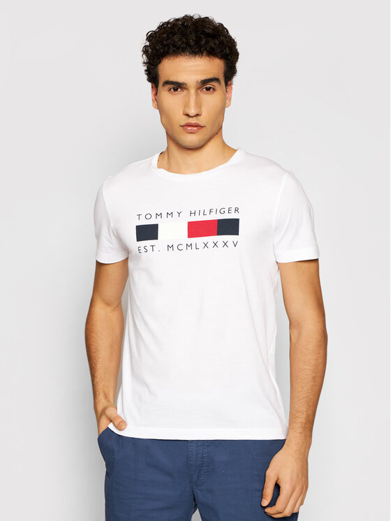 Tommy Hilfiger T-Shirt Logo Box MW0MW16583 Biały Regular Fit