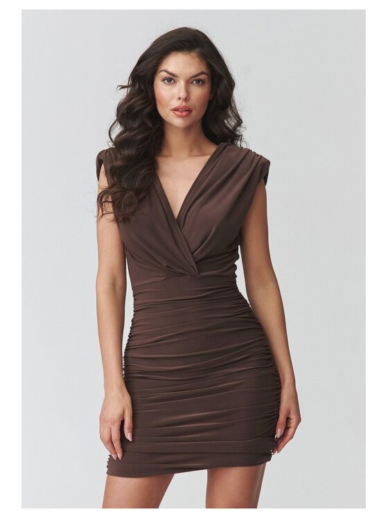 Makadamia Makadamia Sukienka codzienna M936 Brązowy Fitted Fit