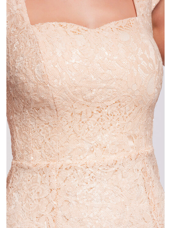 Ombre Ombre Sukienka wieczorowa LA-OM-DLR293 Kremowy Slim Fit