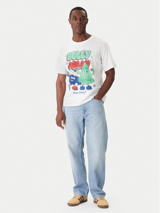 Jack & Jones Jack & Jones Marškinėliai Holiday Cartoon 12287550 Balta Relaxed Fit