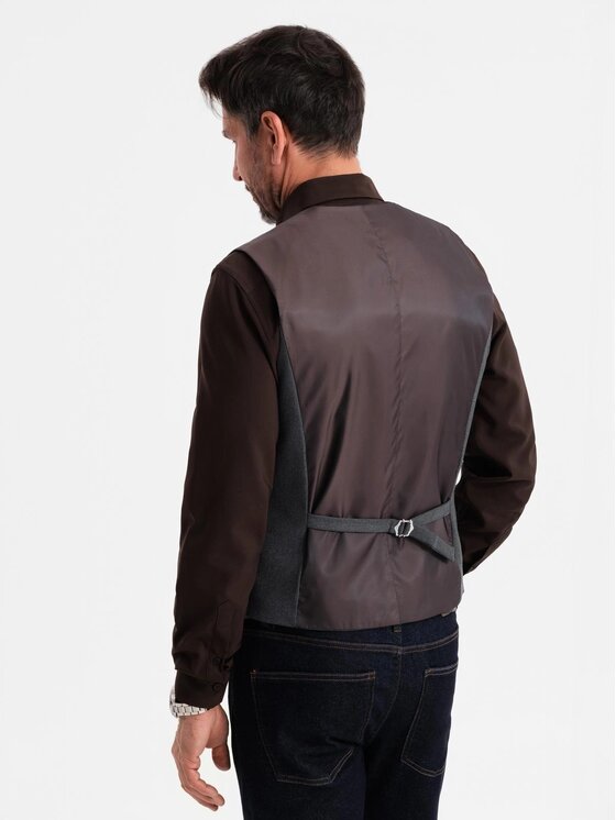 Ombre Ombre Kamizelka garniturowa OM-BLZV-0142 Szary Slim Fit