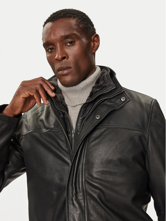 Serge Pariente Serge Pariente Lederjacke Parka Orio Schwarz Regular Fit
