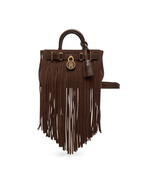 Tommy Hilfiger Tommy Hilfiger Käekott American Icon Micro Tote Fringes AW0AW19217 Tumepruun