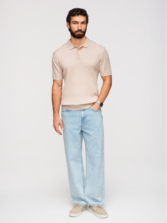Ombre Ombre Polo OM-POSS-0169 Beżowy Slim Fit