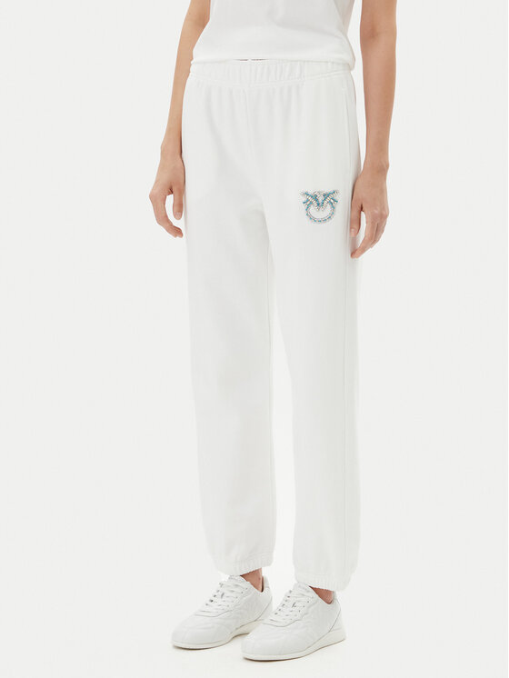 PINKO Pantaloni da tuta Plumcake 104790 A2G8 Bianco Regular Fit, taglia : L