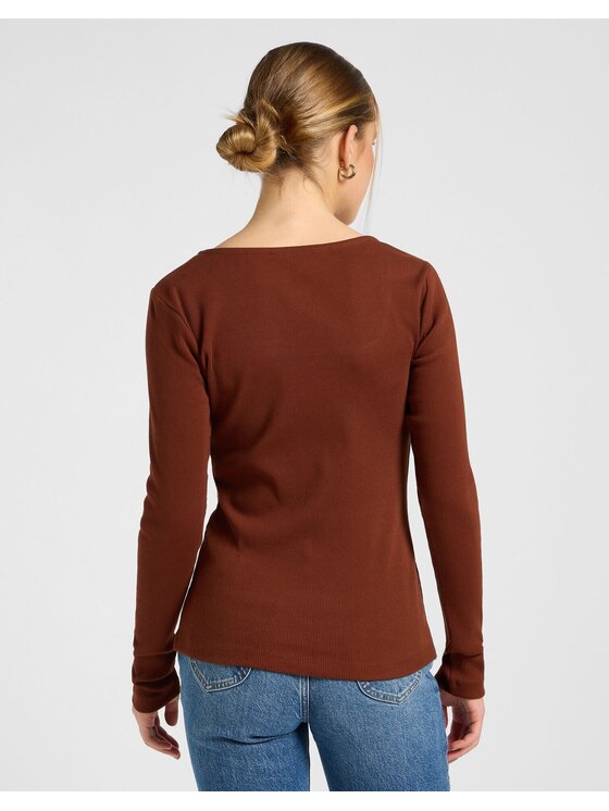 Lee Lee Sweter LS SQUARE NECK Brązowy Slim Fit