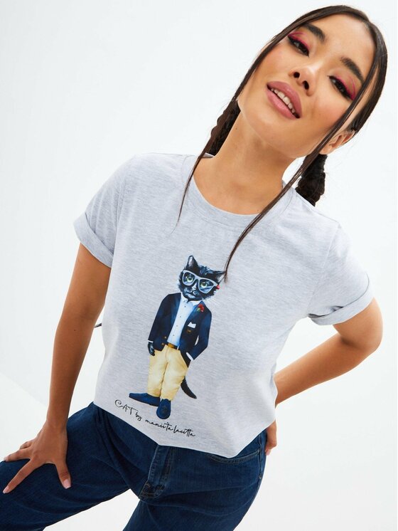 CAT by maniita lacitta CAT by maniita lacitta T-Shirt Printed T-shirt Szary Regular Fit