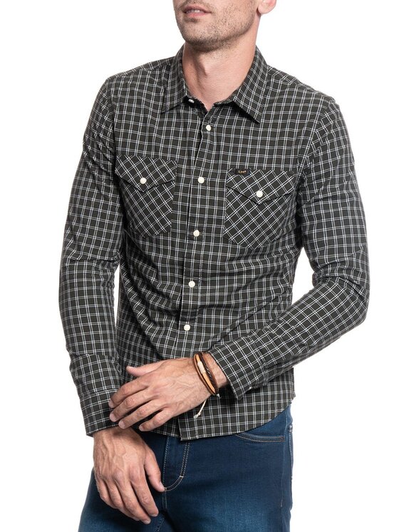 Lee Lee Koszula CLEAN WESTERN SHIRT Zielony Slim Fit