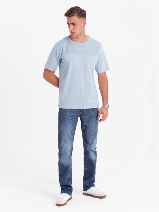 Ombre Ombre T-Shirt OM-TSCT-0171 Niebieski Loose Fit