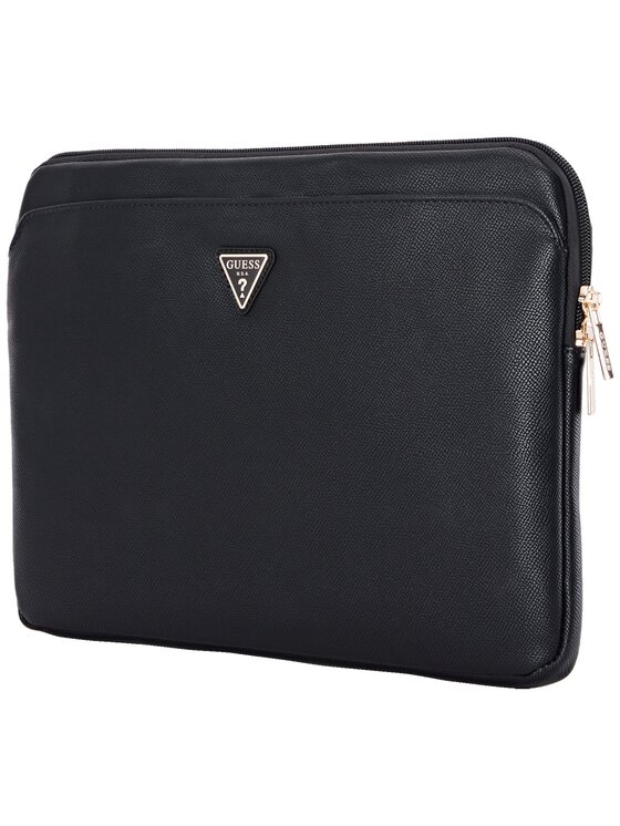 Guess Guess Torba na laptopa Sleeve 14" Grained Zipper Pocket Triangle Logo Czarny