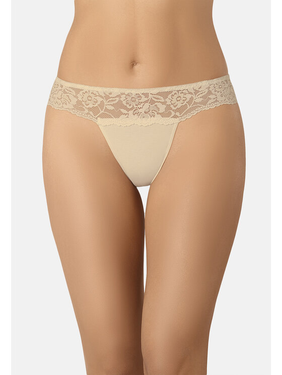 Stringi, rozmiar S, Beżowe, z szeroką koronką Comfo