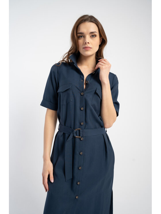 CLICK CLICK Sukienka koszulowa 60-6094 Granatowy Regular Fit