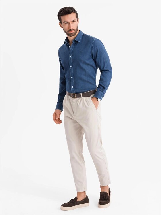 Ombre Ombre Koszula jeansowa OM-SHDS-0180 Niebieski Regular Fit