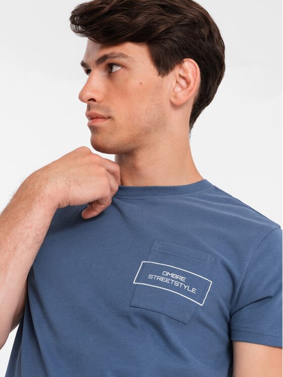 Ombre Ombre T-Shirt OM-TSCT-0108 Tmavomodrá Regular Fit