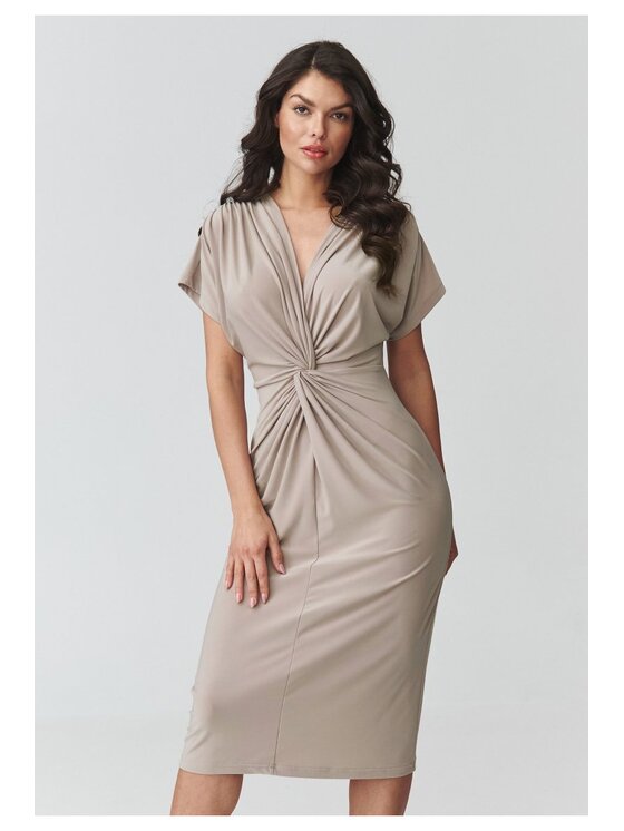 Makadamia Makadamia Sukienka codzienna M938 Beżowy Loose Fit