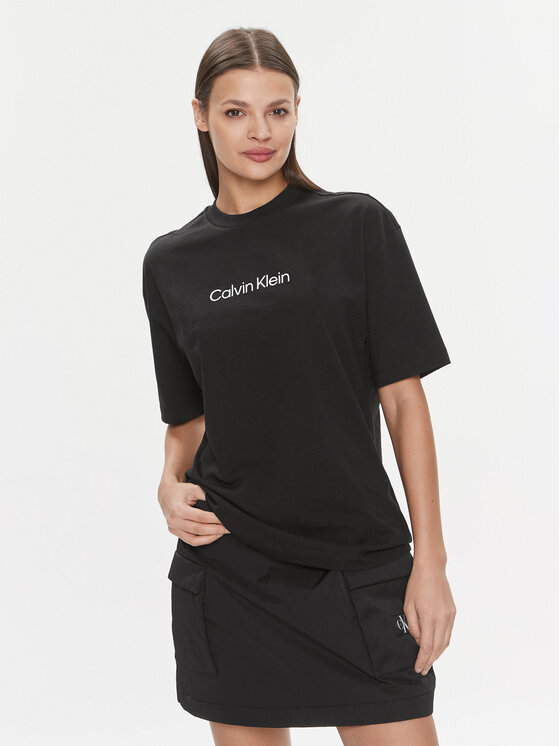 Calvin Oversized Fit Logo Shirt Hero Klein Schwarz K20K206778 T-Shirt T Regular