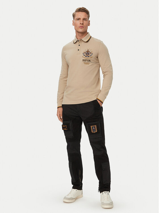 Aeronautica Militare Aeronautica Militare Тениска с яка и копчета 262PO1942UP00400 Бежов Regular Fit