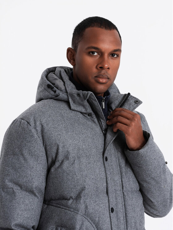 Ombre Ombre Kurtka puchowa OM-JAHP-0203 Szary Regular Fit