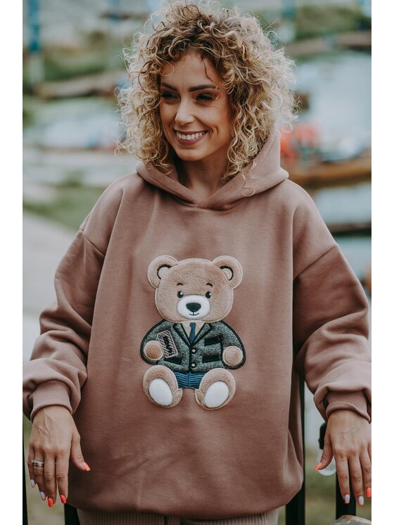Bejbi Story Bejbi Story Bluza Bluza oversize Harry Teddy dla mamy i taty z kapturem Brązowy Oversize