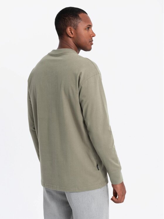 Ombre Ombre S dlouhým rukávem OM-LSBC-0129 Khaki Loose Fit