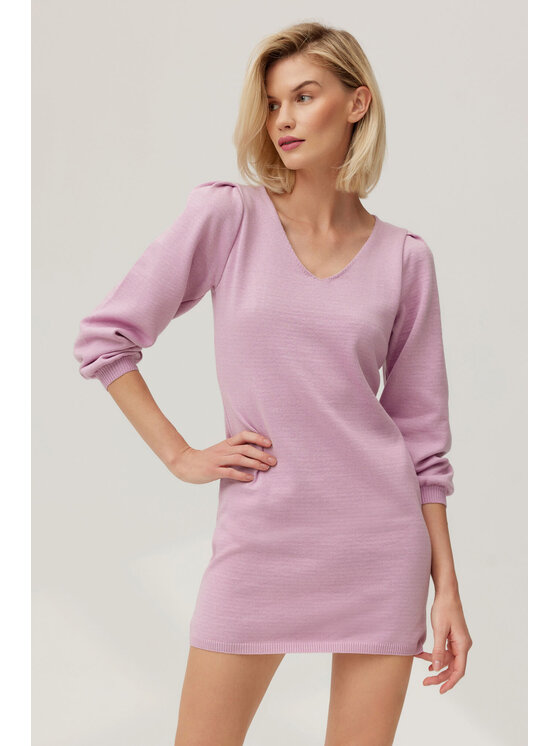 Lunedi Lunedi Sukienka Mini z Bufiastymi Rękawami Różowy Regular Fit