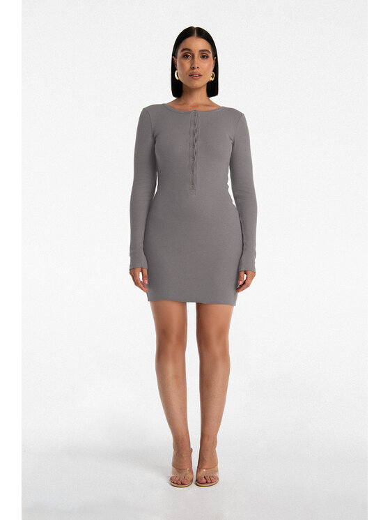 Nudyess Nudyess Vestito di maglia Isla mini z prążka Grigio Fitted Fit