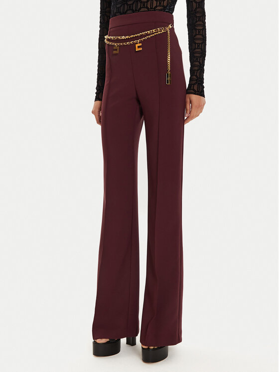 Elisabetta Franchi Pantalon en tissu PA-T35-46E2 Bordeaux Regular Fit