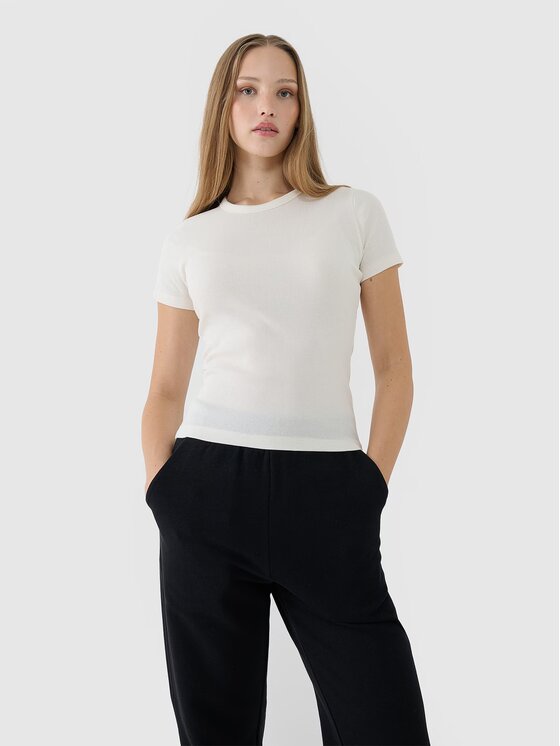 4F 4F Tričko 4FWSS25TTSHF1968-11S Biela Slim Fit
